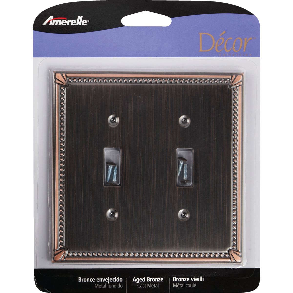 Amerelle Imperial Bead 2-Gang Cast Metal Toggle Switch Wall Plate, Aged Bronze