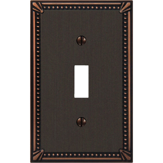 Amerelle Imperial Bead 1-GangCast Metal Toggle Switch Wall Plate, Aged Bronze