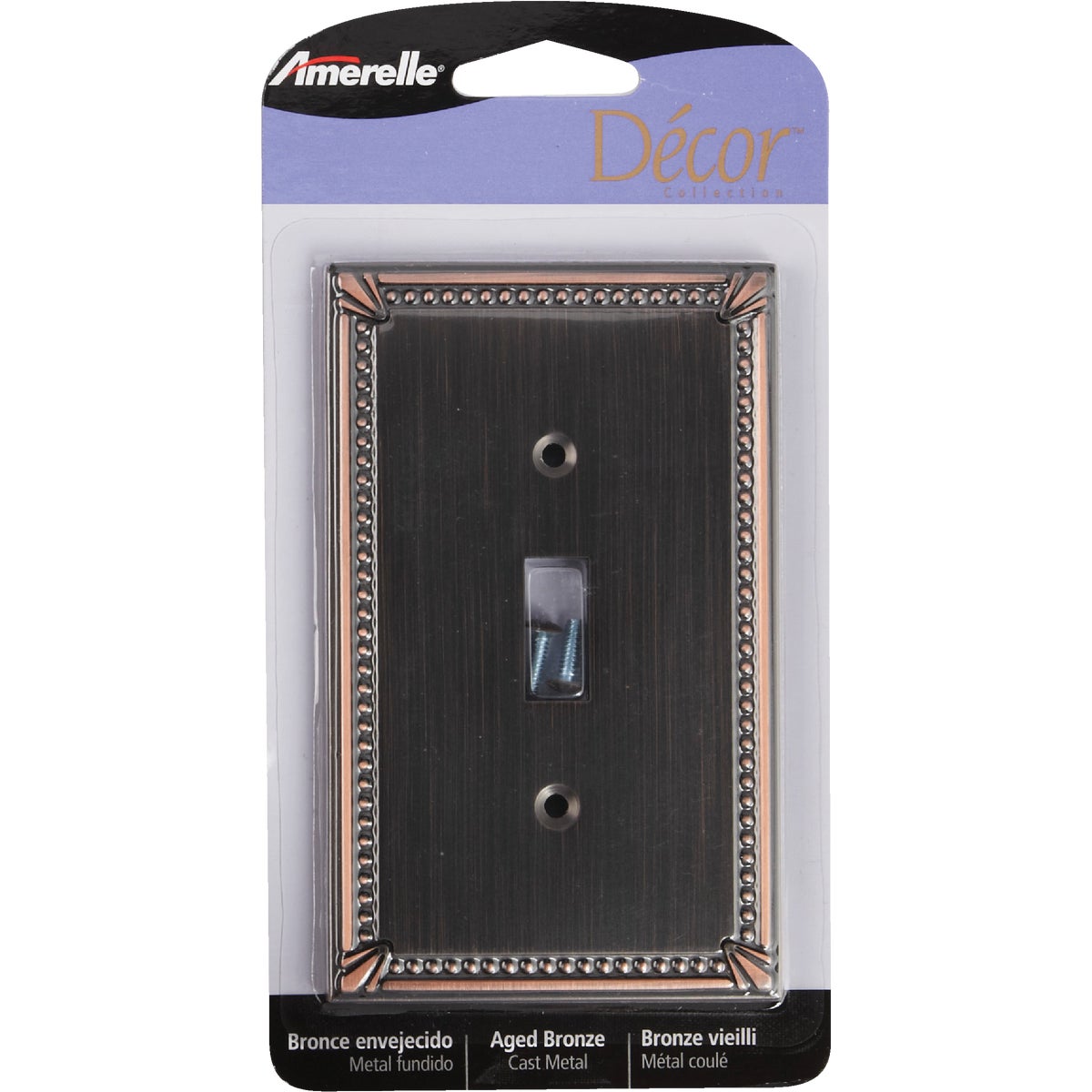 Amerelle Imperial Bead 1-GangCast Metal Toggle Switch Wall Plate, Aged Bronze