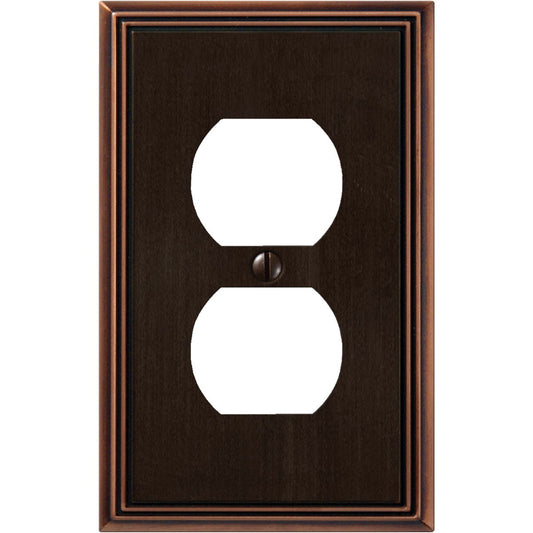 Amerelle Metro Line 1-Gang Cast Metal Outlet Wall Plate, Aged Bronze