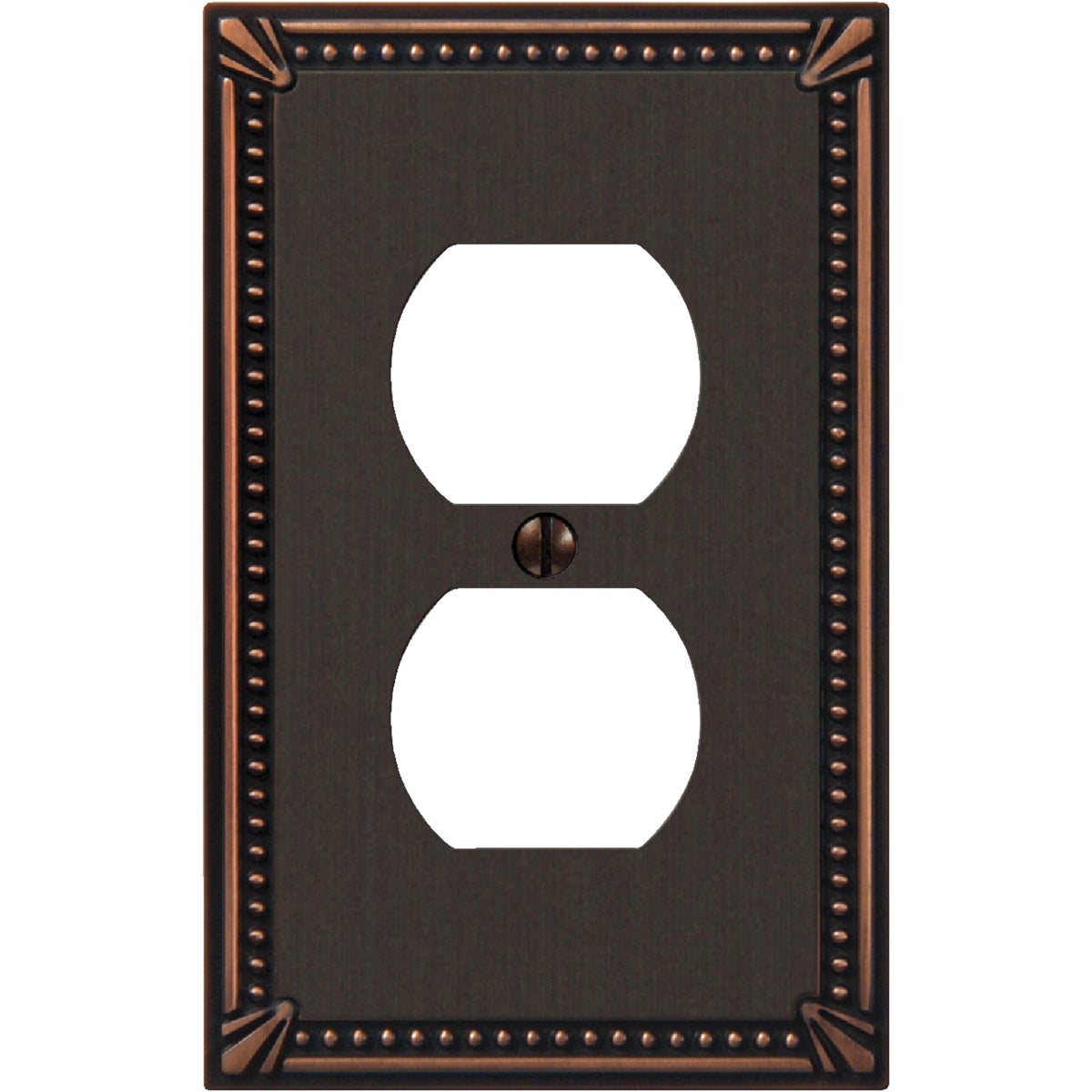 Amerelle Imperial Bead 1-Gang Cast Metal Outlet Wall Plate, Aged Bronze