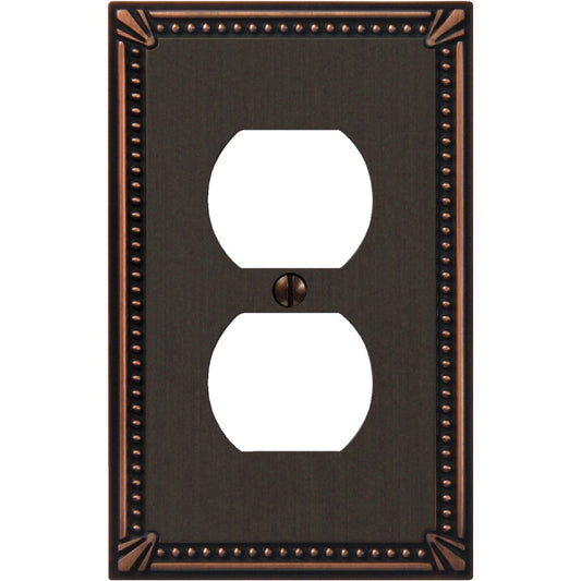 Amerelle Imperial Bead 1-Gang Cast Metal Outlet Wall Plate, Aged Bronze