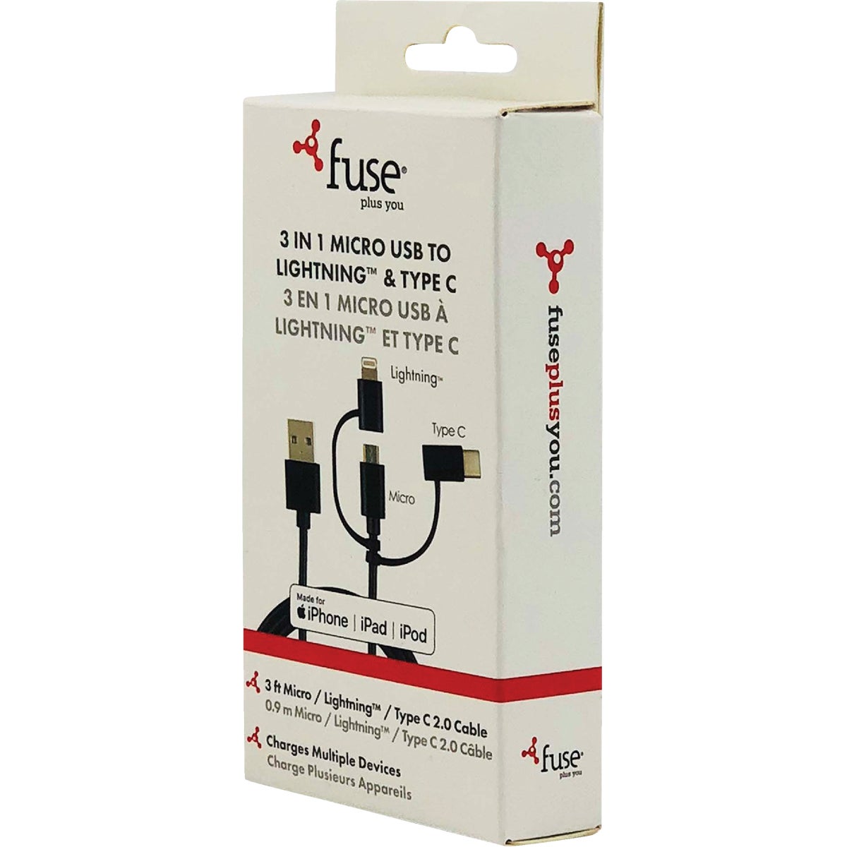 Fuse 3 Ft. Black 3-In-1 USB Charging & Sync Cable