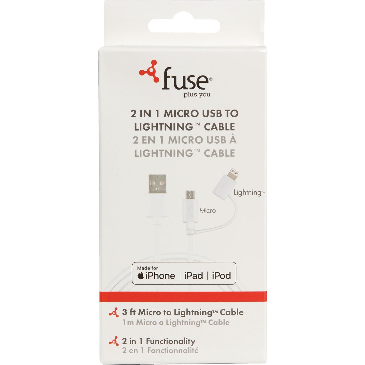 Fuse 3 Ft. White 2-In-1 USB Charging & Sync Cable