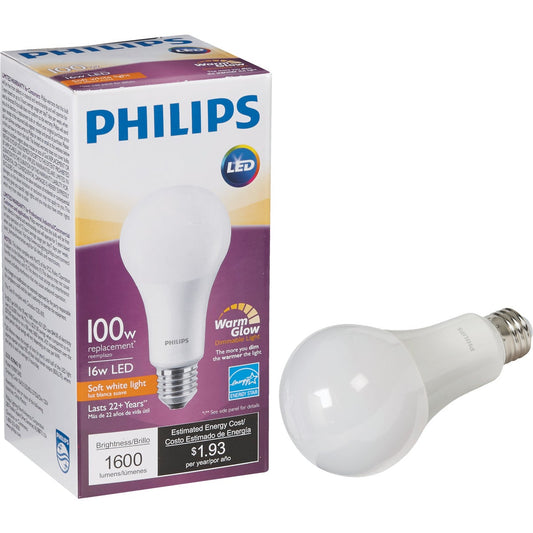 Philips Warm Glow 100W Equivalent Soft White A21 Medium Dimmable LED Light Bulb