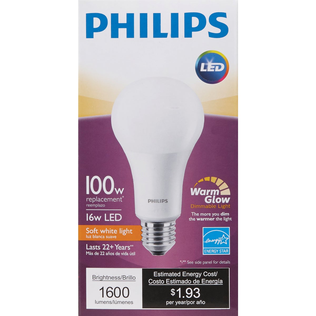 Philips Warm Glow 100W Equivalent Soft White A21 Medium Dimmable LED Light Bulb