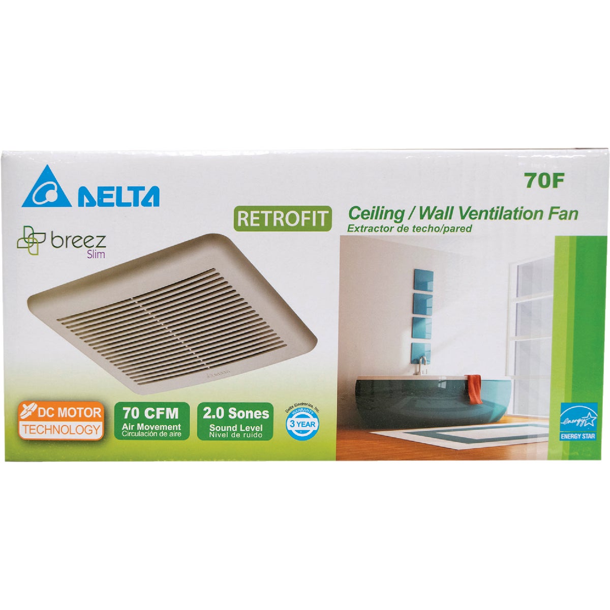 Delta BreezSlim 70 CFM 2.0 Sones 120V Bath Exhaust Fan