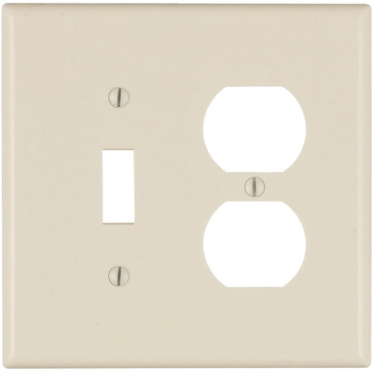 Leviton Mid-Way 2-Gang Thermoset Single Toggle/Duplex Outlet Wall Plate, Light Almond