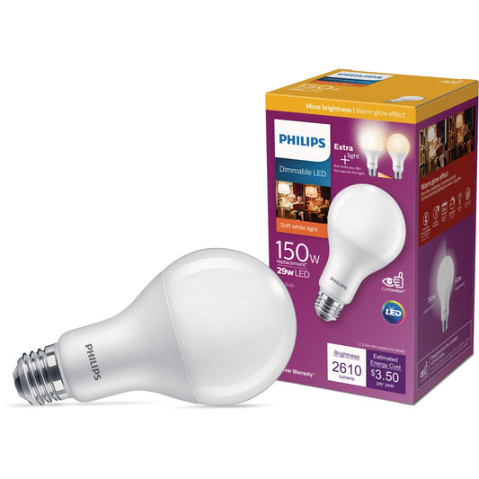 Philips Warm Glow 150W Equivalent Soft White A21 Medium Dimmable LED Light Bulb