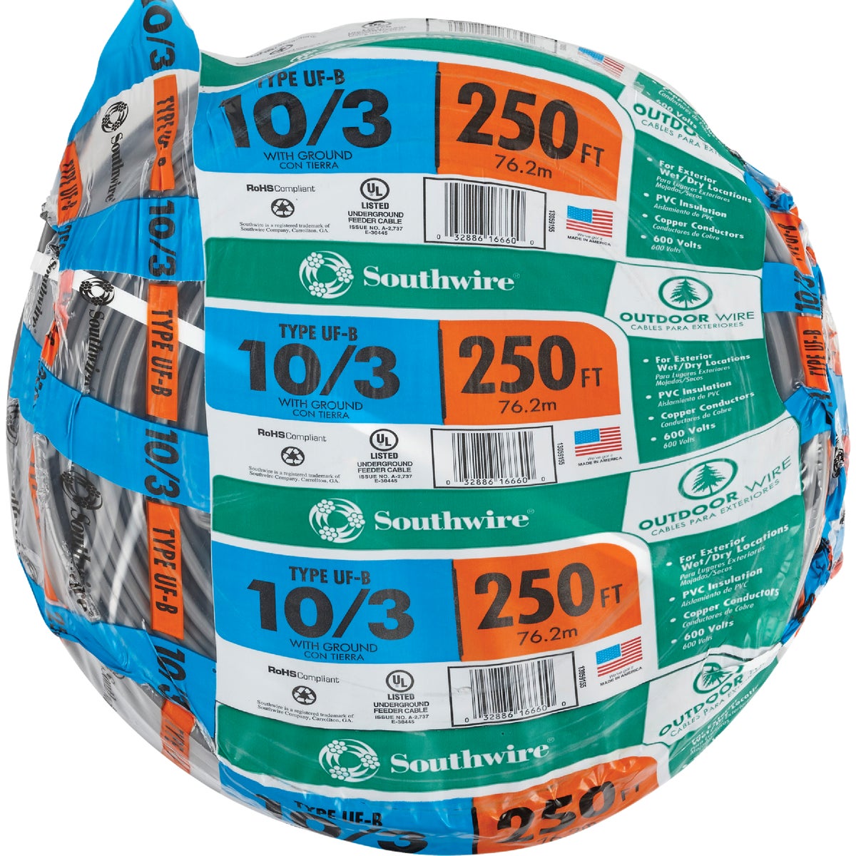 Southwire 250 Ft. 10 AWG 3-Conductor UFW/G Electrical Wire