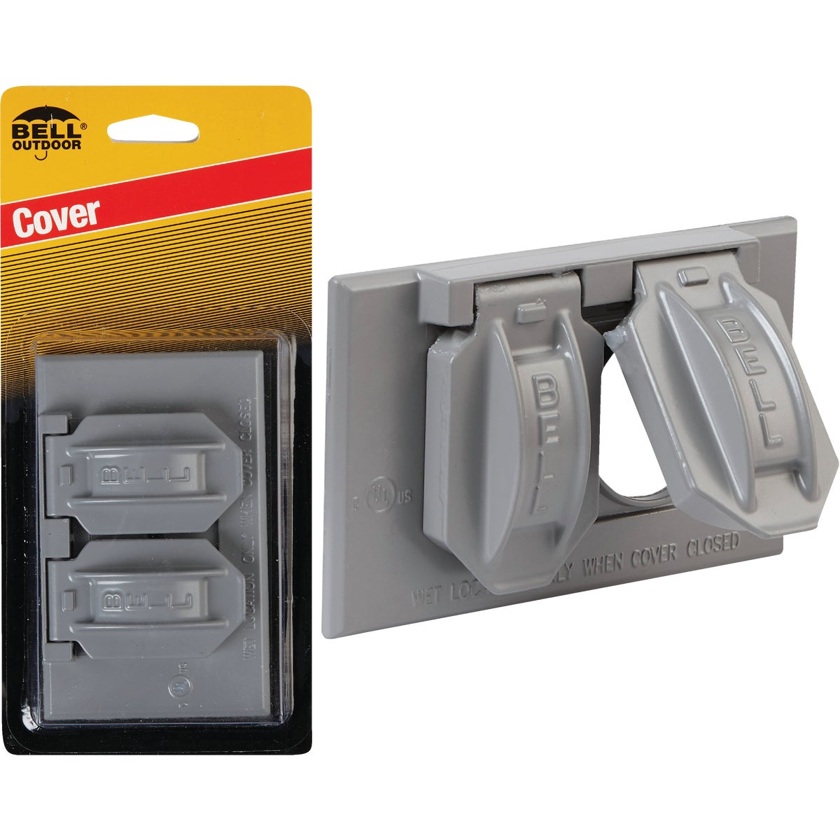 Bell Horizontal Duplex Aluminum Gray Weatherproof Outdoor Outlet Cover, Carded