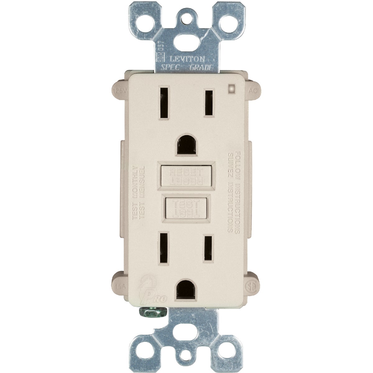 Leviton SmartLock 15A Light Almond Residential Grade 5-15R GFCI Outlet (3-Pack)