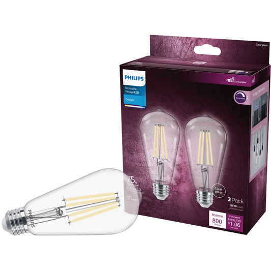 Philips Vintage 75W Equivalent Daylight ST19 Medium LED Decorative Light Bulb (2-Pack)