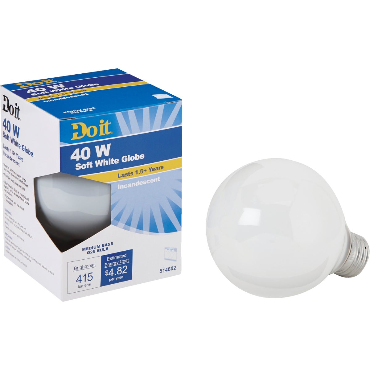 Do it 40W Frosted Soft White Medium Base G25 Incandescent Globe Light Bulb