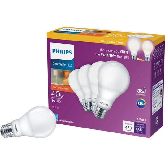 Philips Warm Glow 40W Equivalent Soft White A19 Medium Dimmable LED Light Bulb (4-Pack)