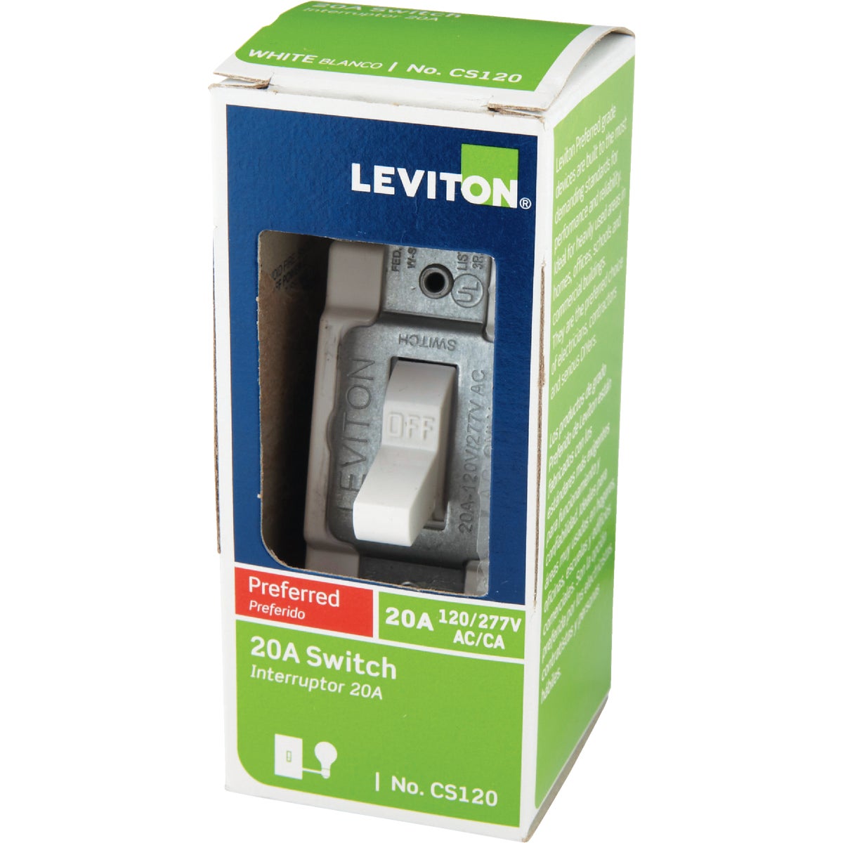 Leviton Commercial Grade 20 Amp Toggle Single Pole Switch, White