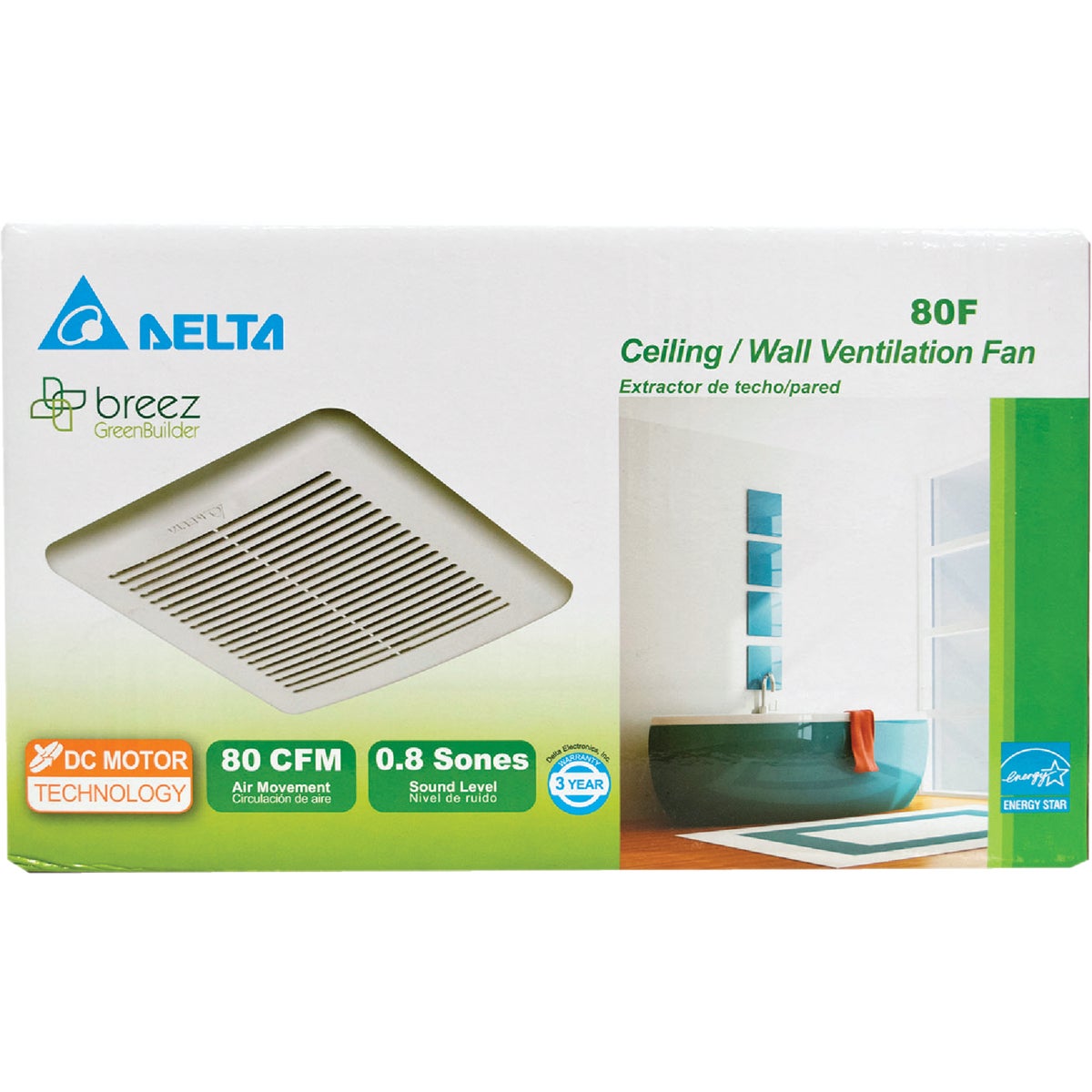 Delta BreezGreenBuilder 80 CFM 0.8 Sones 120V Bath Exhaust Fan