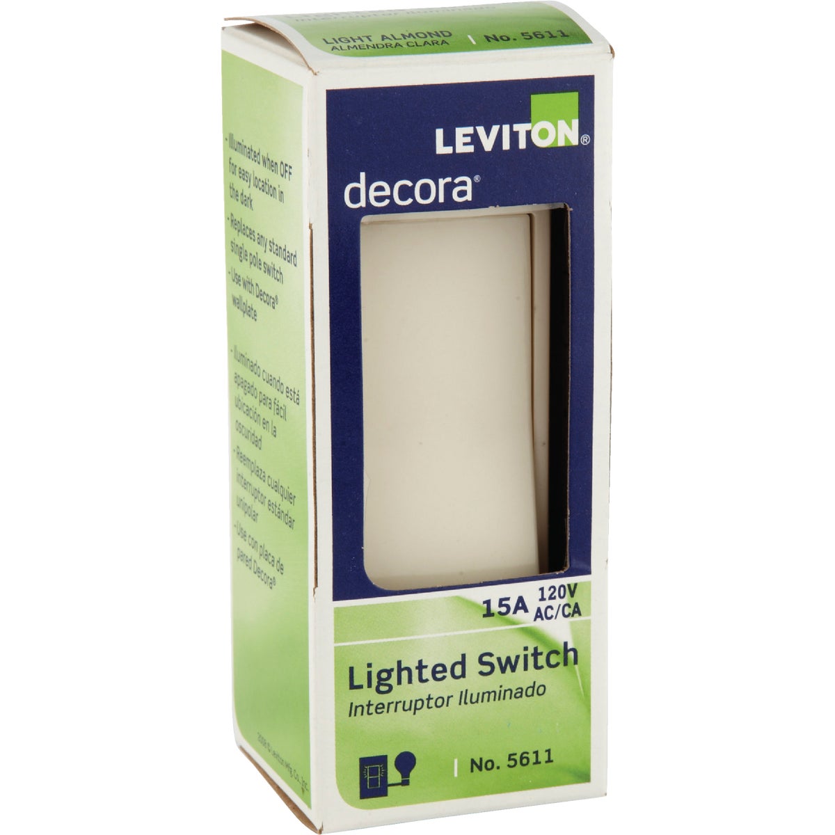 Leviton Decora Residential Grade 15 Amp Rocker Single Pole Switch, Light Almond