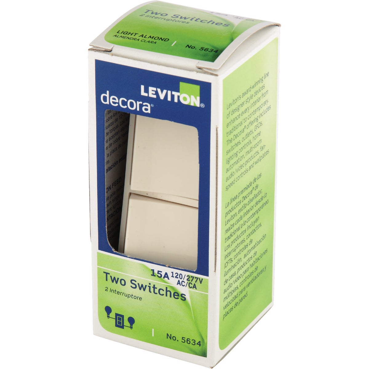 Leviton Single Pole Light Almond 15A Duplex Switch