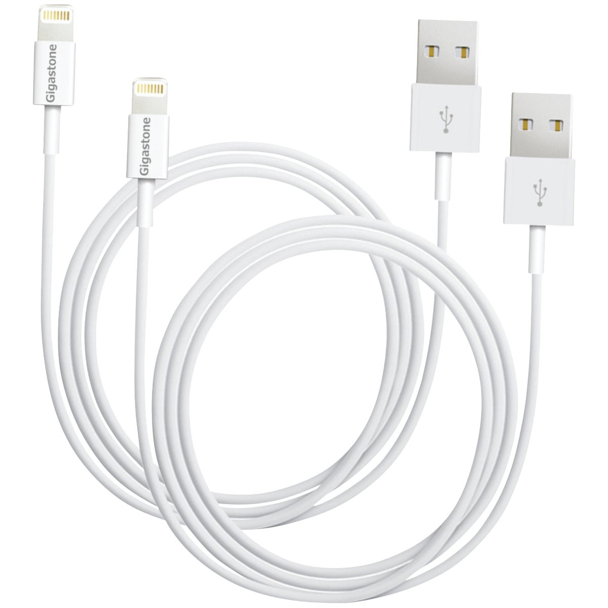 Gigastone 3 Ft. White USB-A to Lightning Charging & Sync Cable (2-Pack)