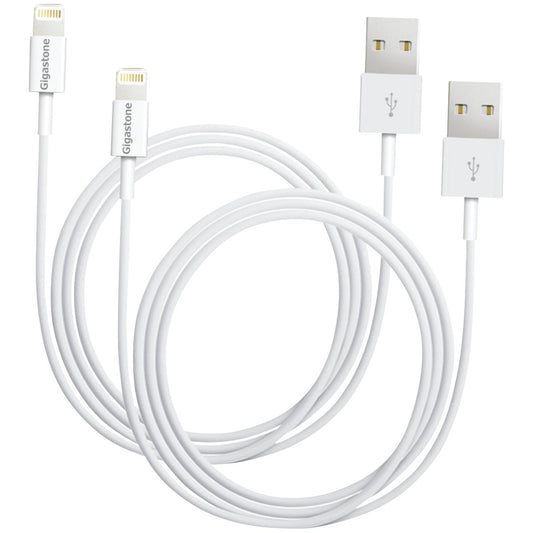 Gigastone 3 Ft. White USB-A to Lightning Charging & Sync Cable (2-Pack)