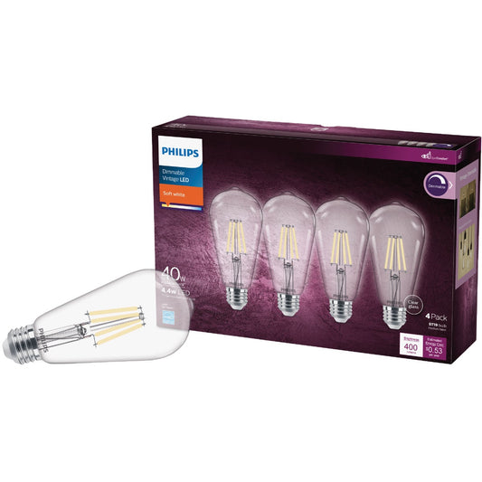 Philips Vintage 40W Equivalent Soft White ST19 Medium LED Decorative Light Bulb (4-Pack)