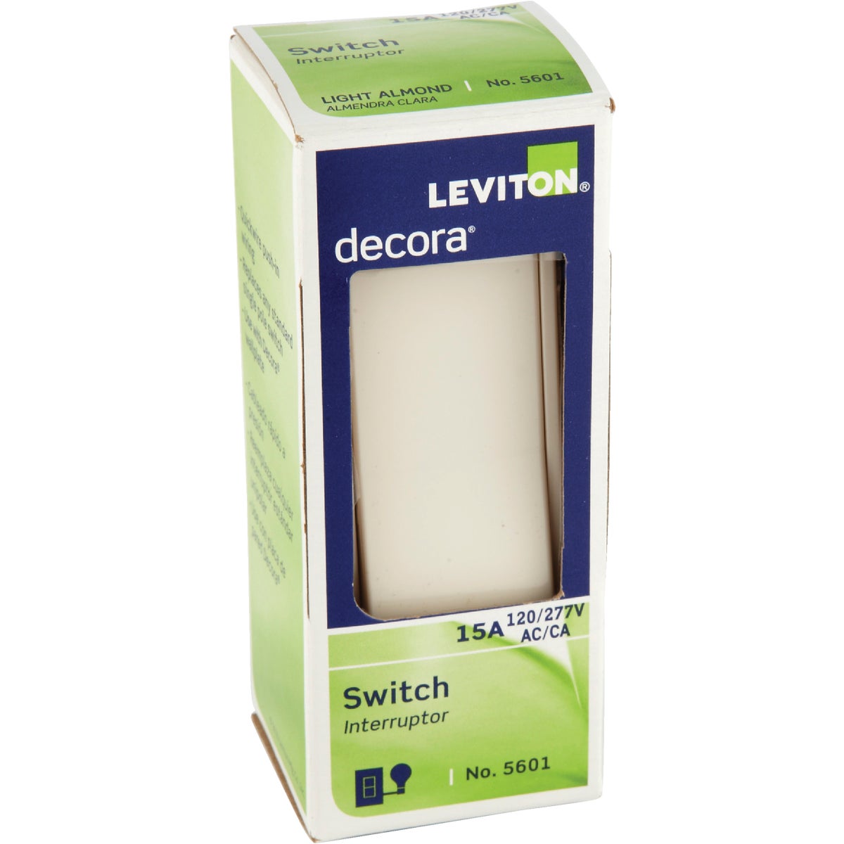 Leviton Decora Residential Grade 15 Amp Rocker Single Pole Switch, Light Almond