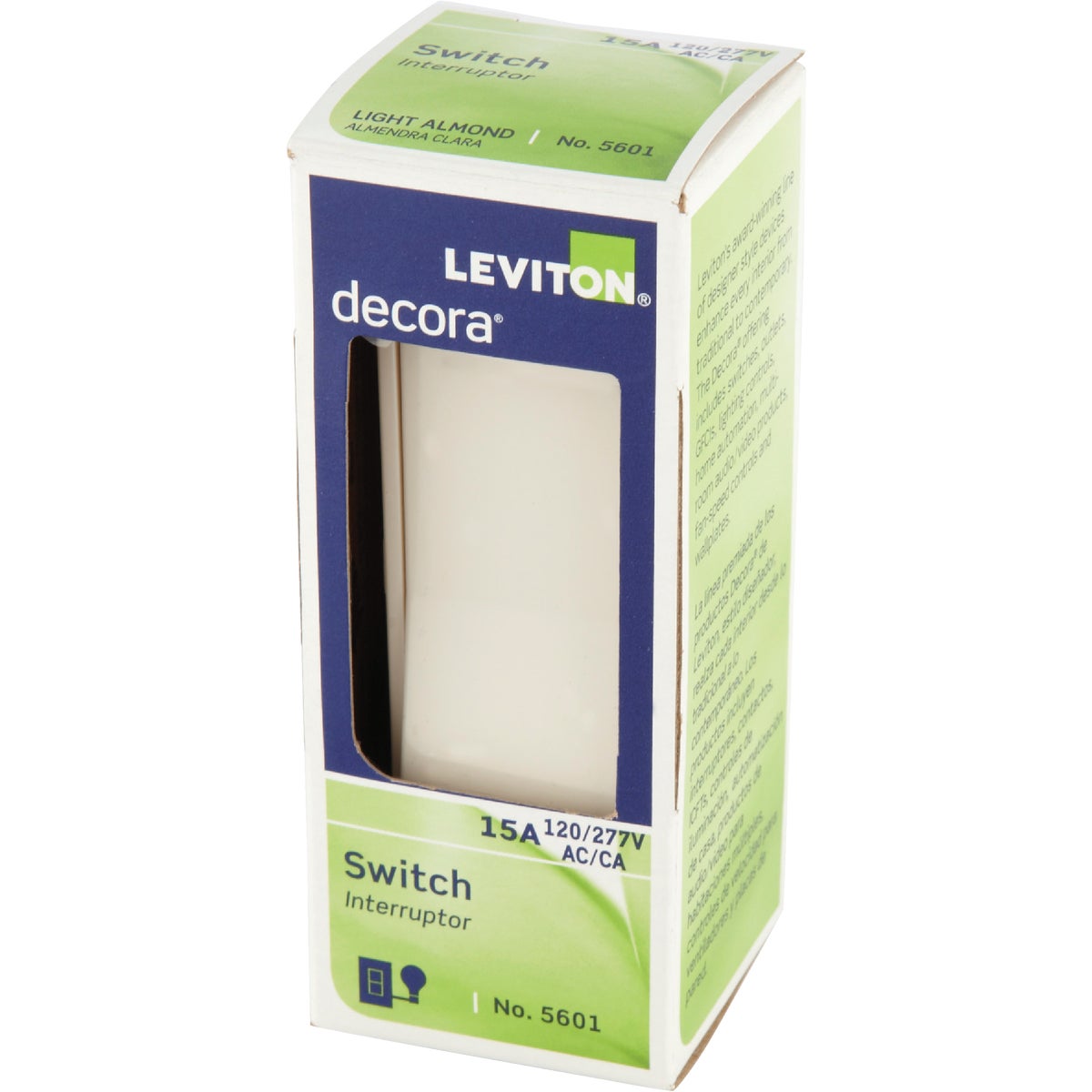 Leviton Decora Residential Grade 15 Amp Rocker Single Pole Switch, Light Almond