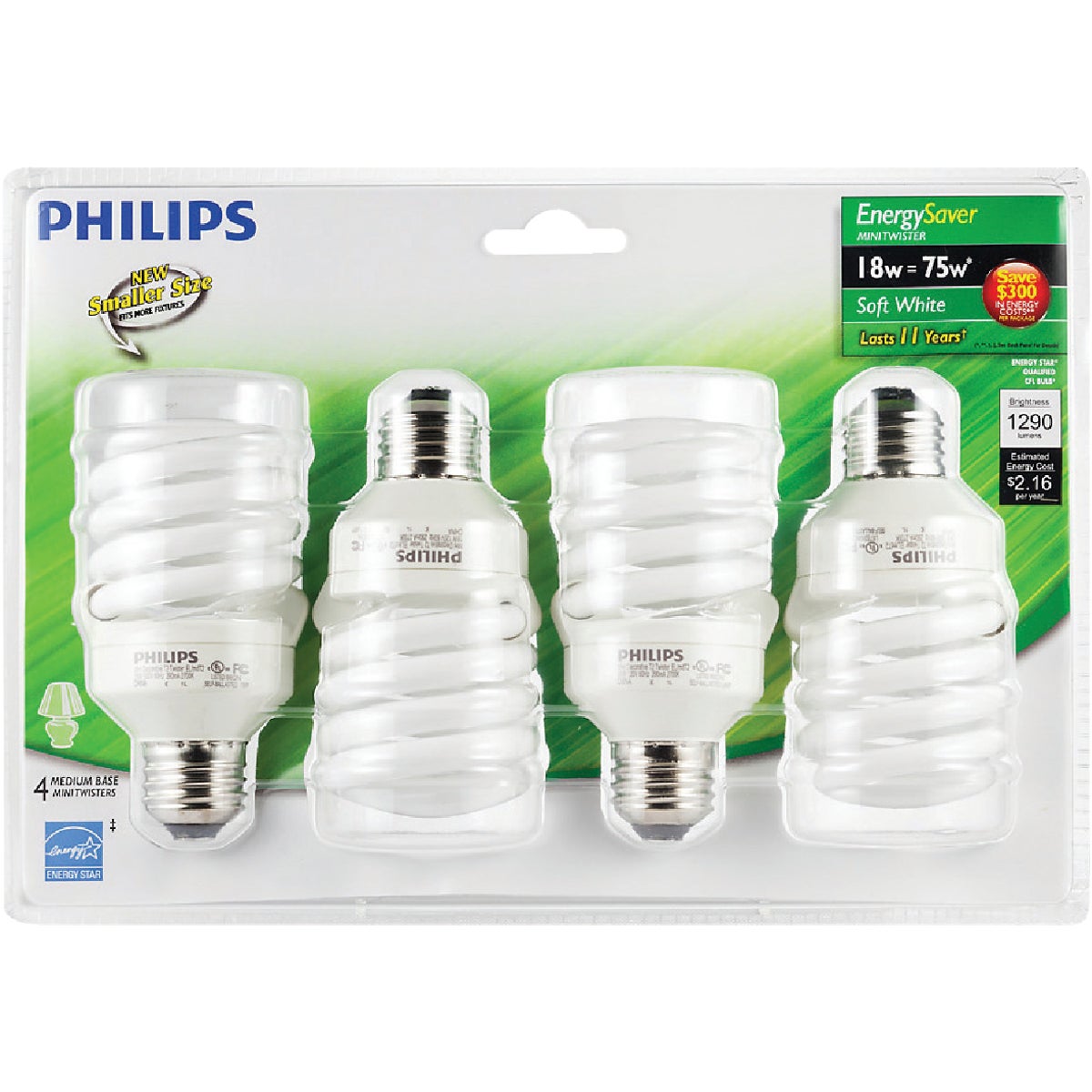 Philips Energy Saver 75W Equivalent Soft White Medium Base T2 Spiral CFL Light Bulb (4-Pack)