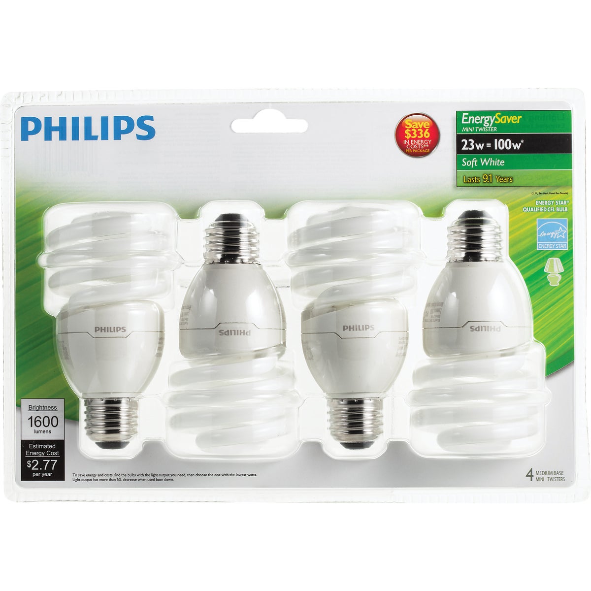 Philips Energy Saver 100W Equivalent Soft White Medium Base T2 Spiral CFL Light Bulb (4-Pack)