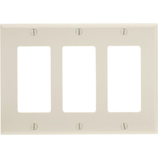 Leviton Decora 3-Gang Smooth Plastic Rocker Decorator Wall Plate, Light Almond