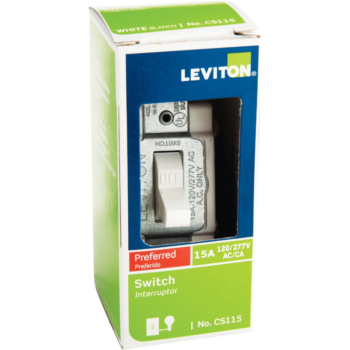 Leviton Commercial Grade 15 Amp Toggle Single Pole Switch, White