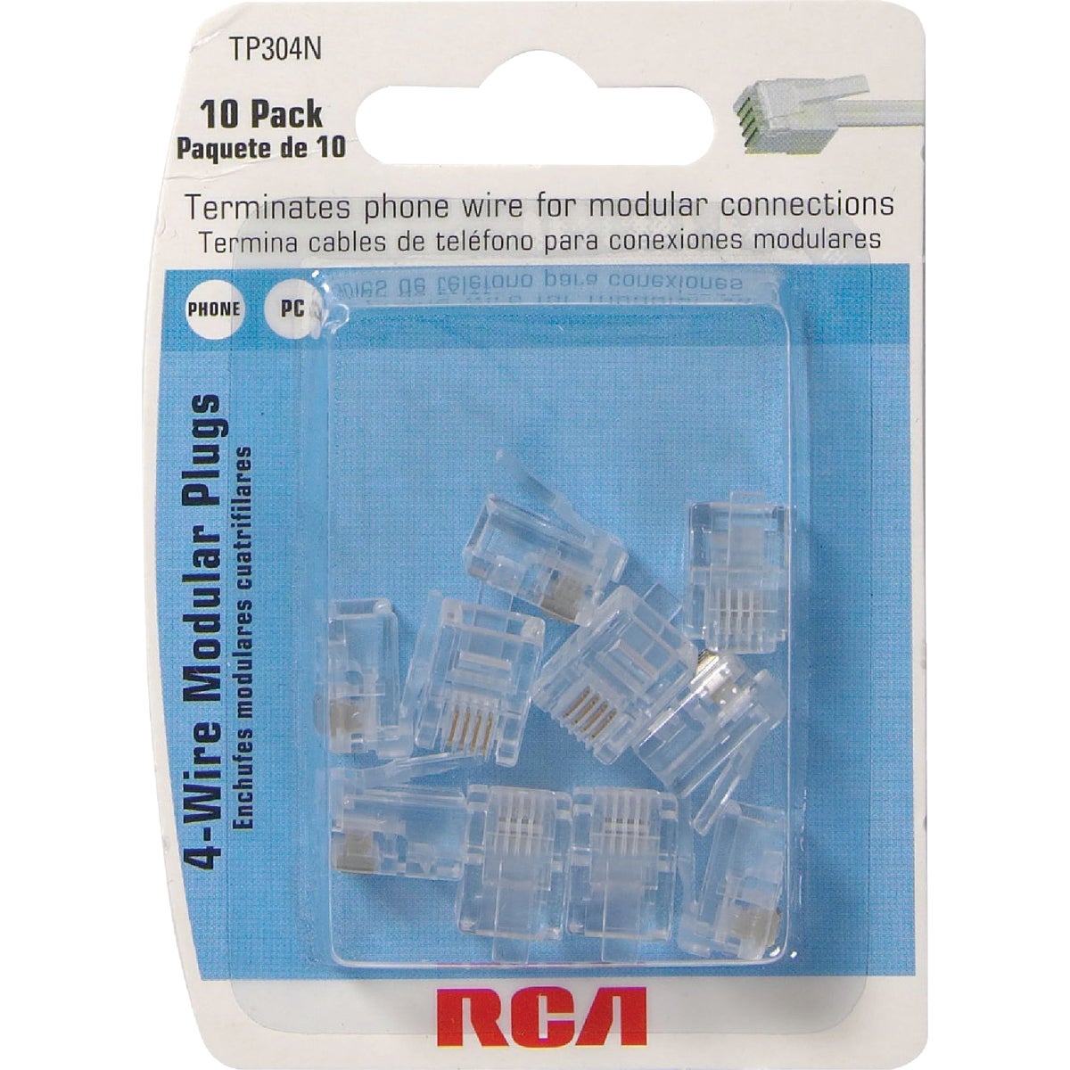 RCA Clear 4-Wire Modular Outlet Phone Plug (10-Pack)