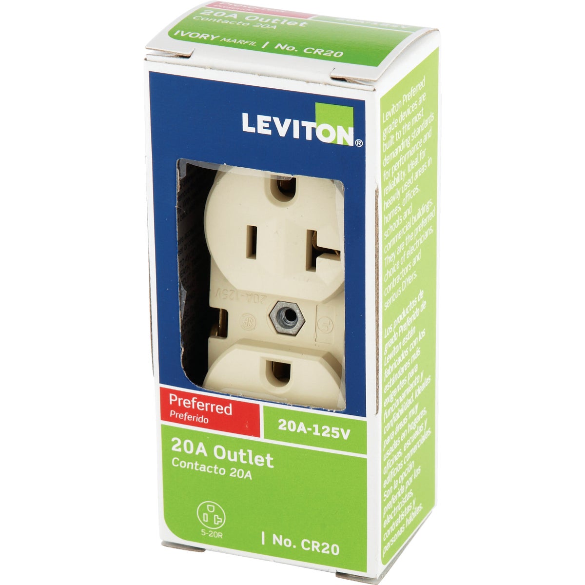 Leviton 20A Ivory Heavy-Duty 5-20R Duplex Outlet