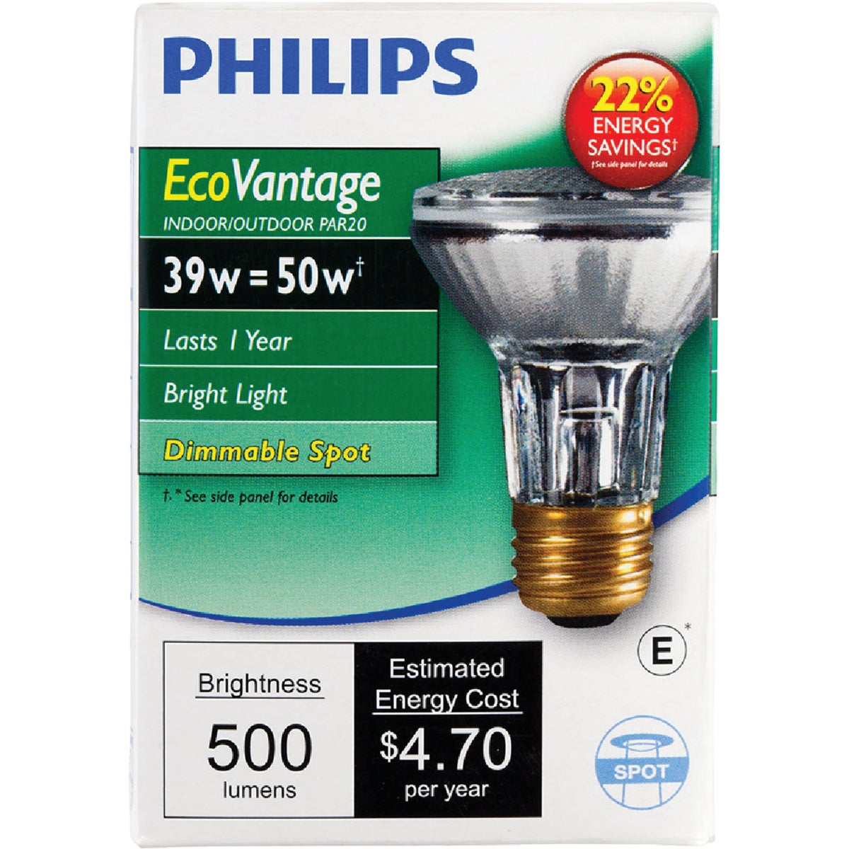 Philips EcoVantage 50W Equivalent Clear Medium Base PAR20 Halogen Spotlight Light Bulb