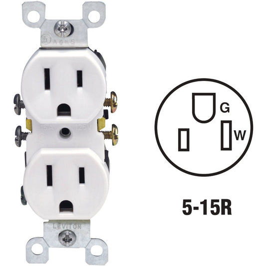 Leviton 15A White Shallow Grounded 5-15R Duplex Outlet