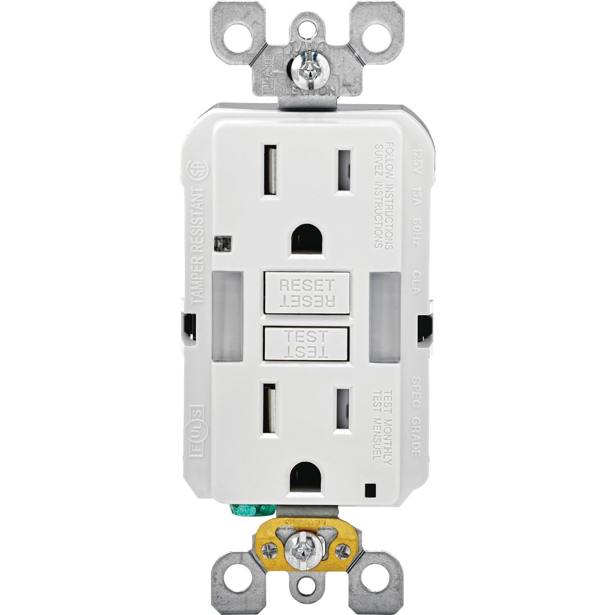 Leviton SmartLockPro Self-Test 15A White Tamper Resistant 5-15R GFCI Outlet