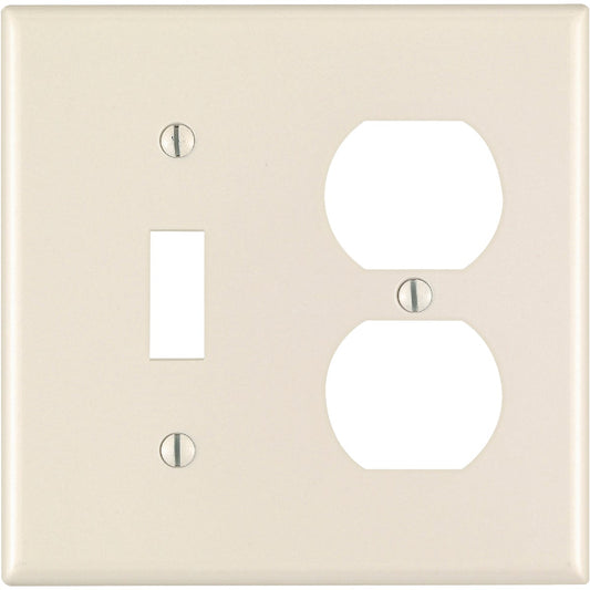 Leviton 2-Gang Plastic Single Toggle/Duplex Outlet Wall Plate, Light Almond