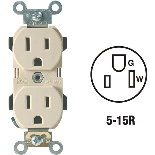 Leviton 15A Ivory Industrial Grade 5-15R Duplex Outlet