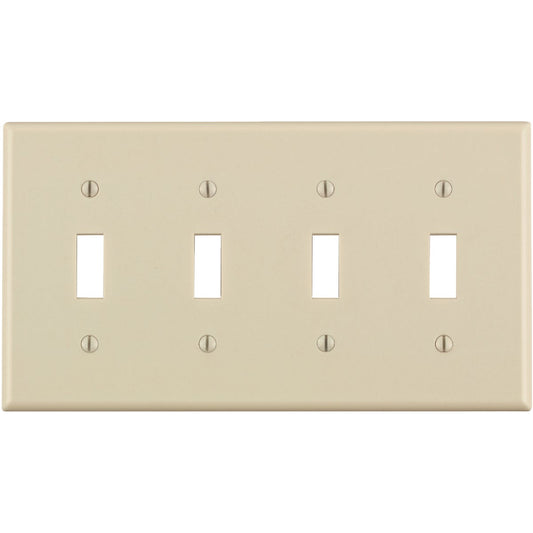 Leviton 4-Gang Plastic Toggle Switch Wall Plate, Light Almond