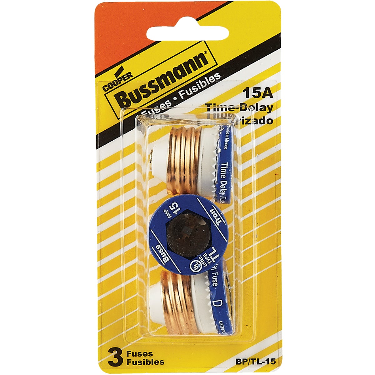 Bussmann 15A BP/TL Time-Delay Plug Fuse (3-Pack)