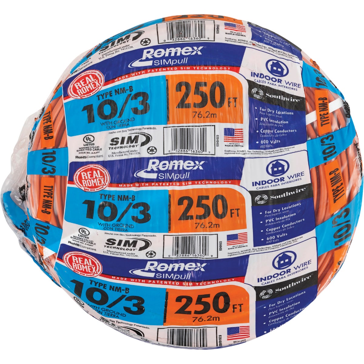 Romex 250 Ft. 10-3 Solid Orange NMW/G Electrical Wire