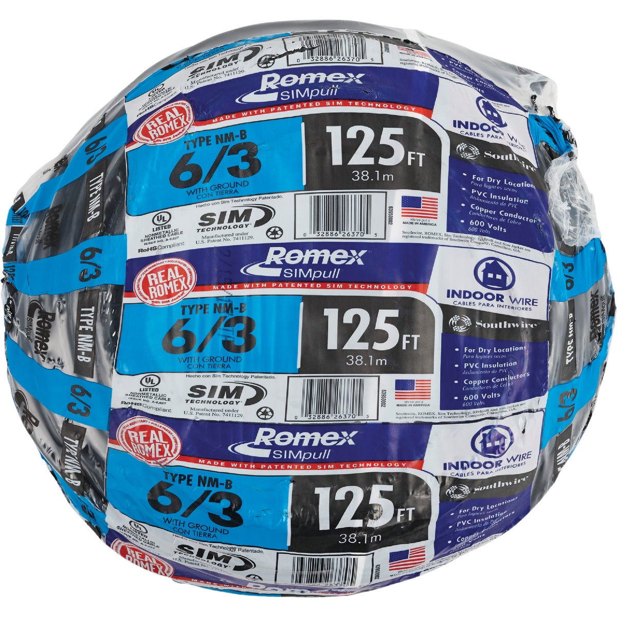 Romex 125 Ft. 6-3 Stranded Black NMW/G Electrical Wire