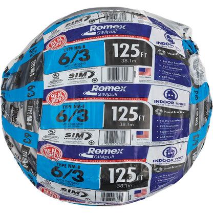 Romex 125 Ft. 6-3 Stranded Black NMW/G Electrical Wire