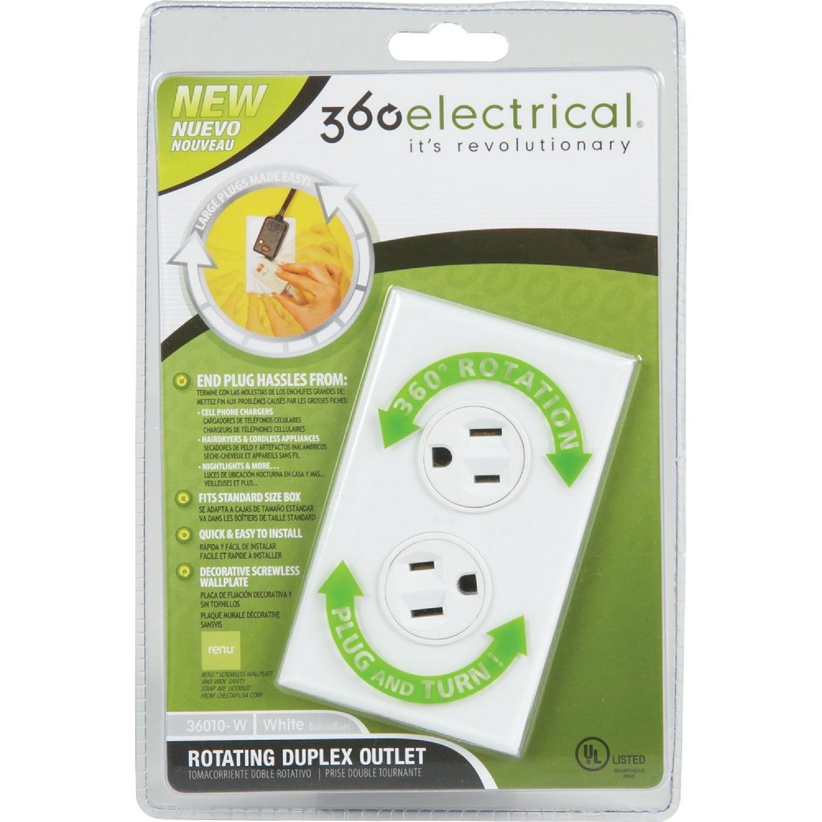 360 Electrical 15A White Rotating 5-15R Duplex Outlet