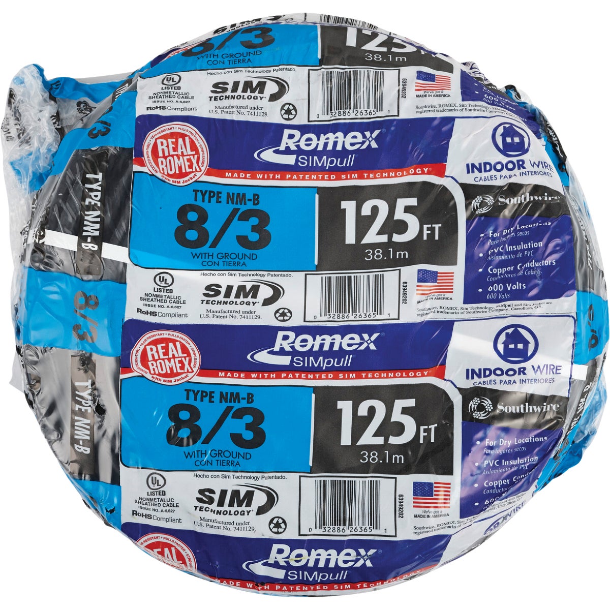 Romex 125 Ft. 8-3 Stranded Black NMW/G Electrical Wire