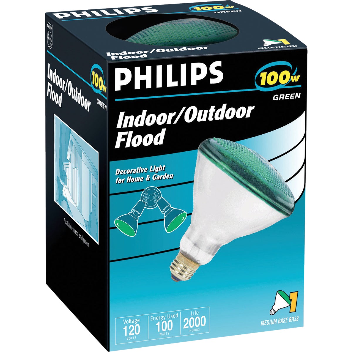 Philips 100W Green Medium BR38 Incandescent Floodlight Light Bulb