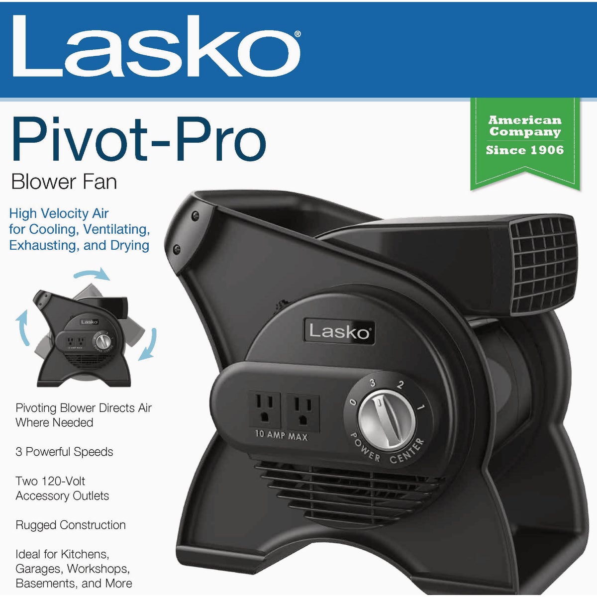 Lasko Pivot Pro 3-Speed Pivoting 285 CFM Blower Fan