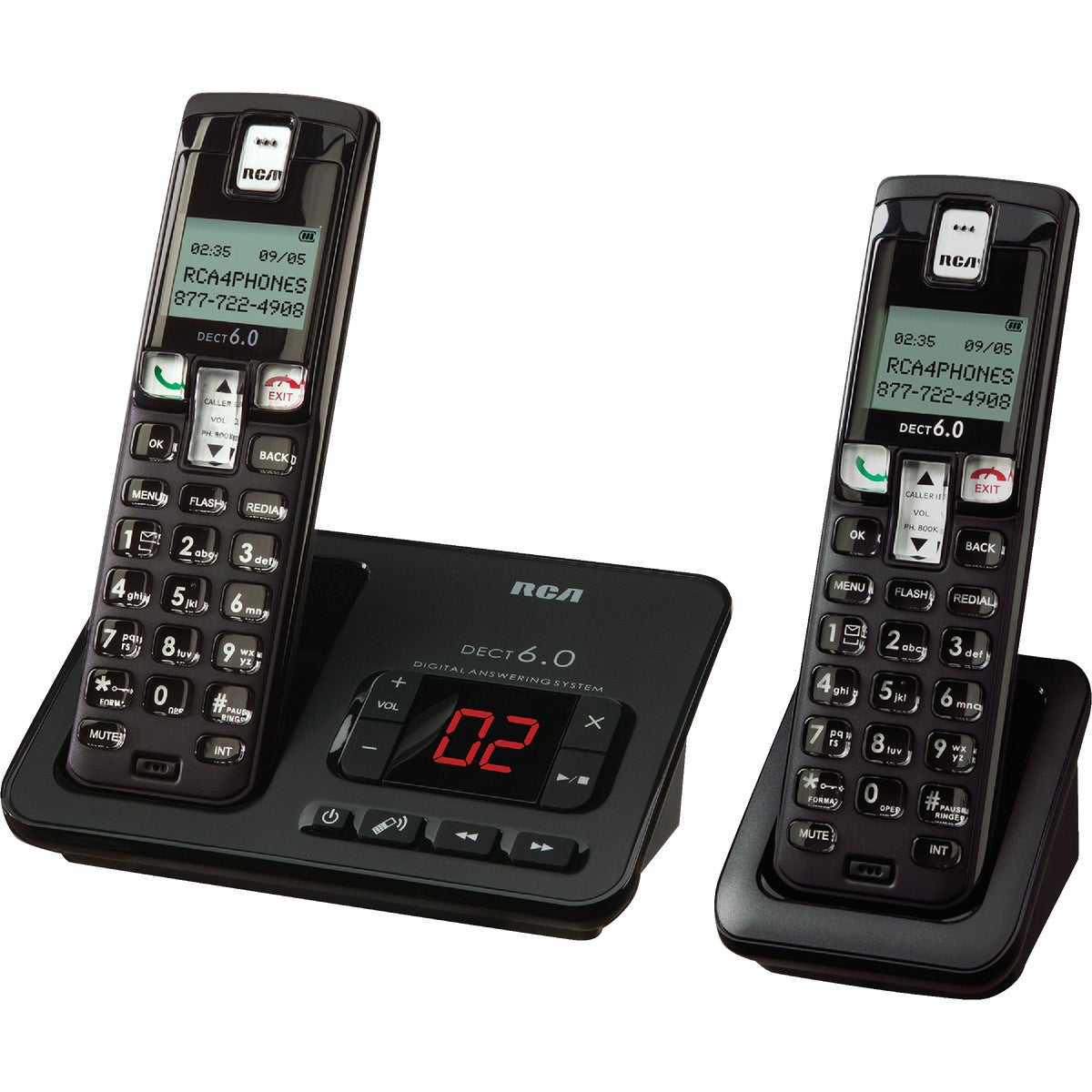 RCA DECT 6.0 1-Line 2 Handsets Black Cordless Phone