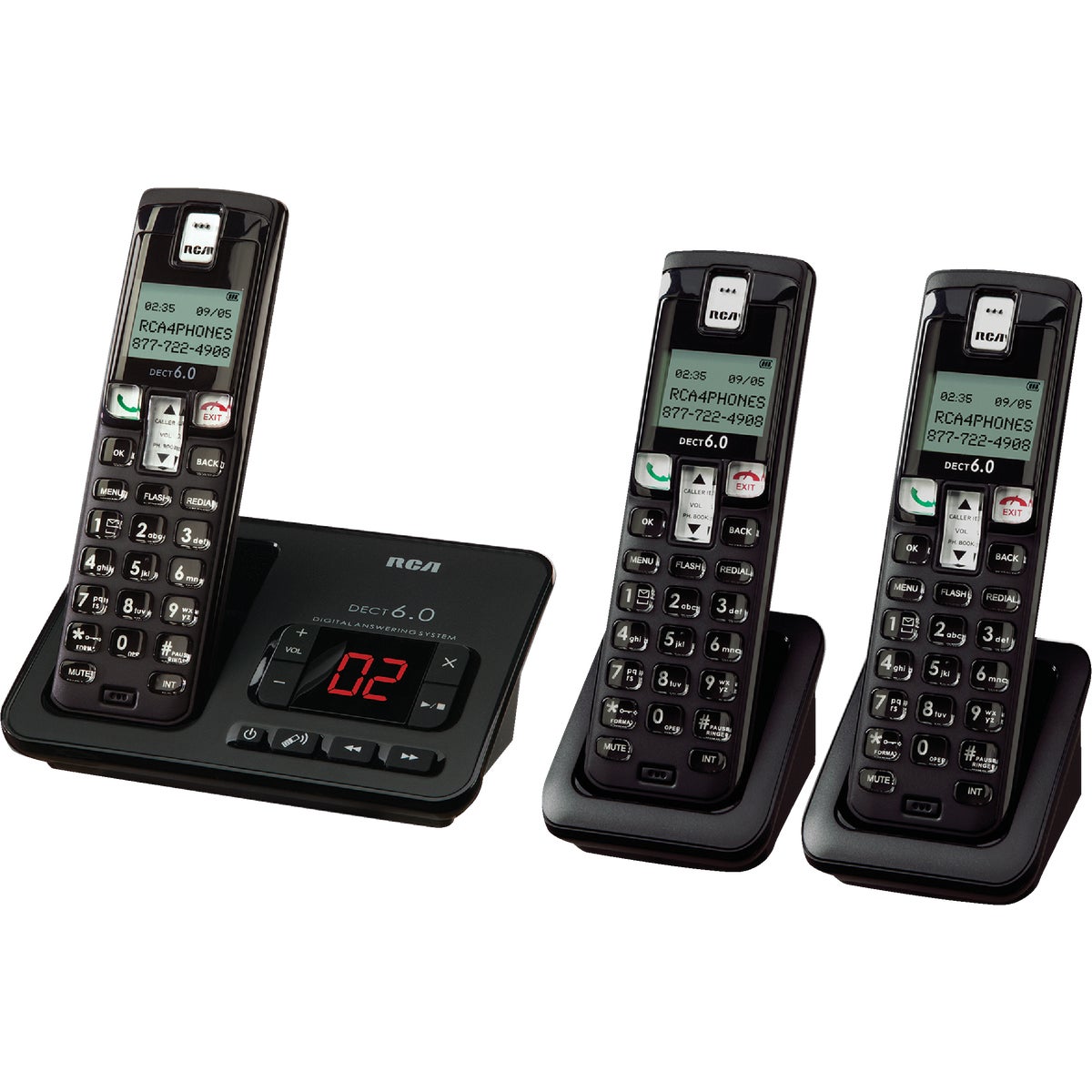 RCA DECT 6.0 1-Line 3 Handsets Black Cordless Phone